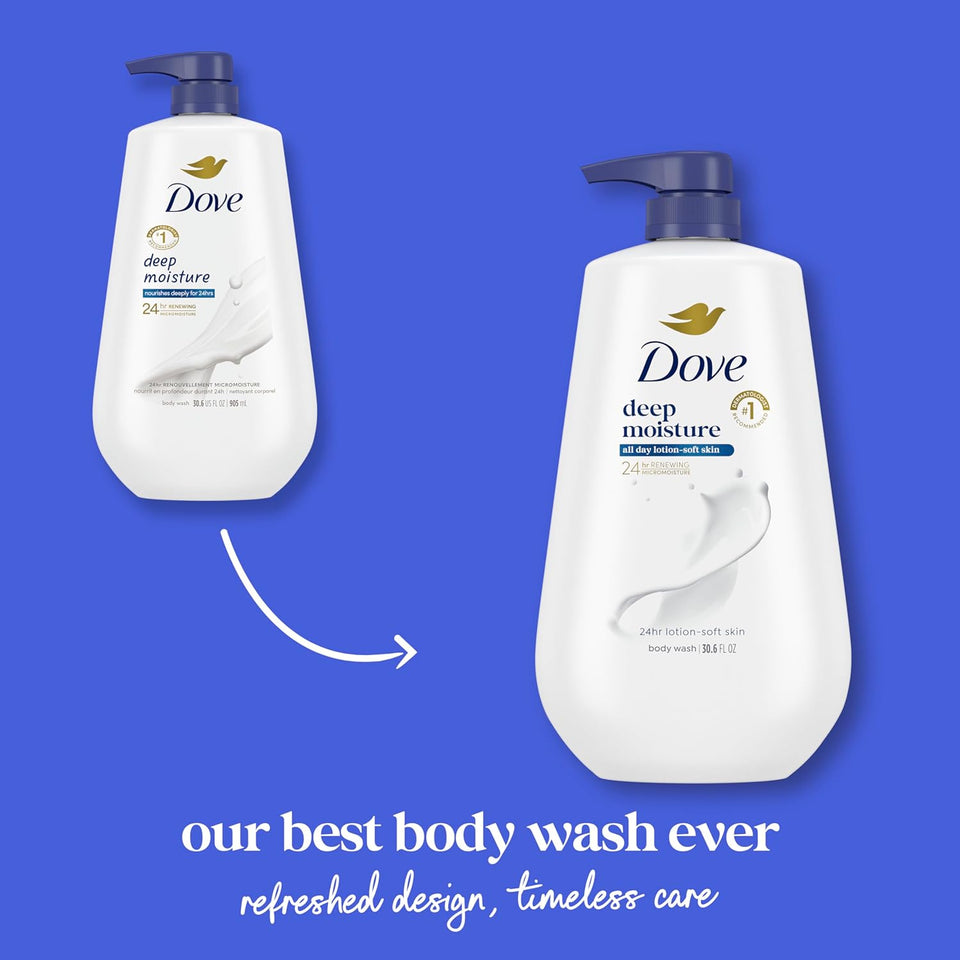 Dove Body Wash with Pump 3 Count Deep Moisture for 24hr Lotion-Soft Skin Moisture Moisturizing Skin Cleanser with No Sulfates No Parabens