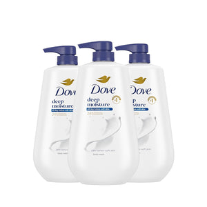 Dove Body Wash with Pump 3 Count Deep Moisture for 24hr Lotion-Soft Skin Moisture Moisturizing Skin Cleanser with No Sulfates No Parabens