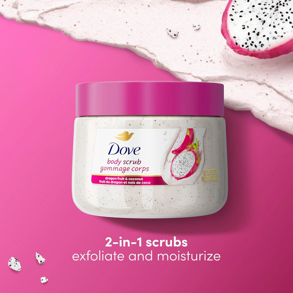 Dove Body Scrub Dragon Fruit & Coconut Cream For SIlky Smooth Skin Body Scrub Exfoliates and Provides Lasting Nourishment 15 oz